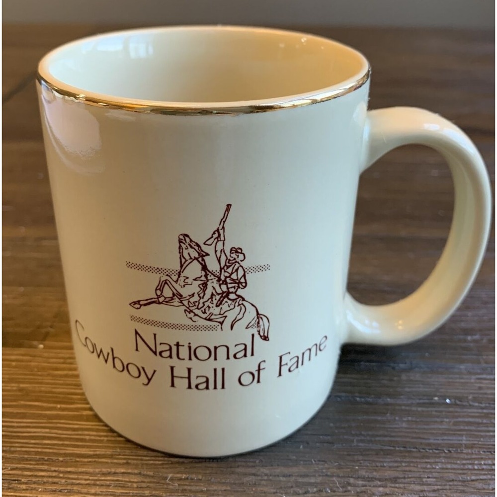 Vintage National Cowboy Hall of Fame Coffee Mug Souvenir Ceramic Gold Rim